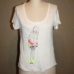 ZARA COLLECTION BASIC T-SHIRT GIRL IN COLORFUL DRESS GRAPHIC DESIGN - MEDIUM 4 6